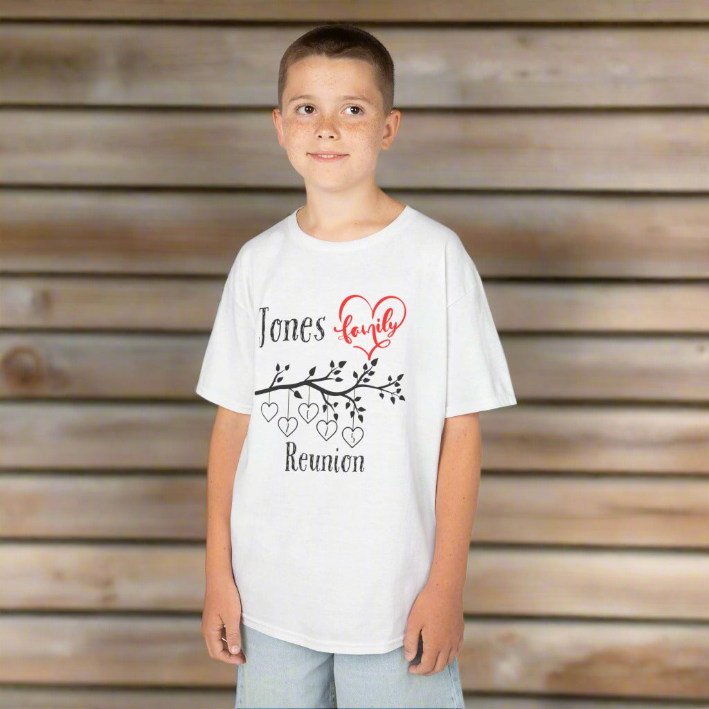 Kids Tee Family Reunion Heart T-Shirt , Family Gathering Shirt, Matching Family Tees, Personalized Family Apparel, Heart Unisex Softstyle Tee Fam1