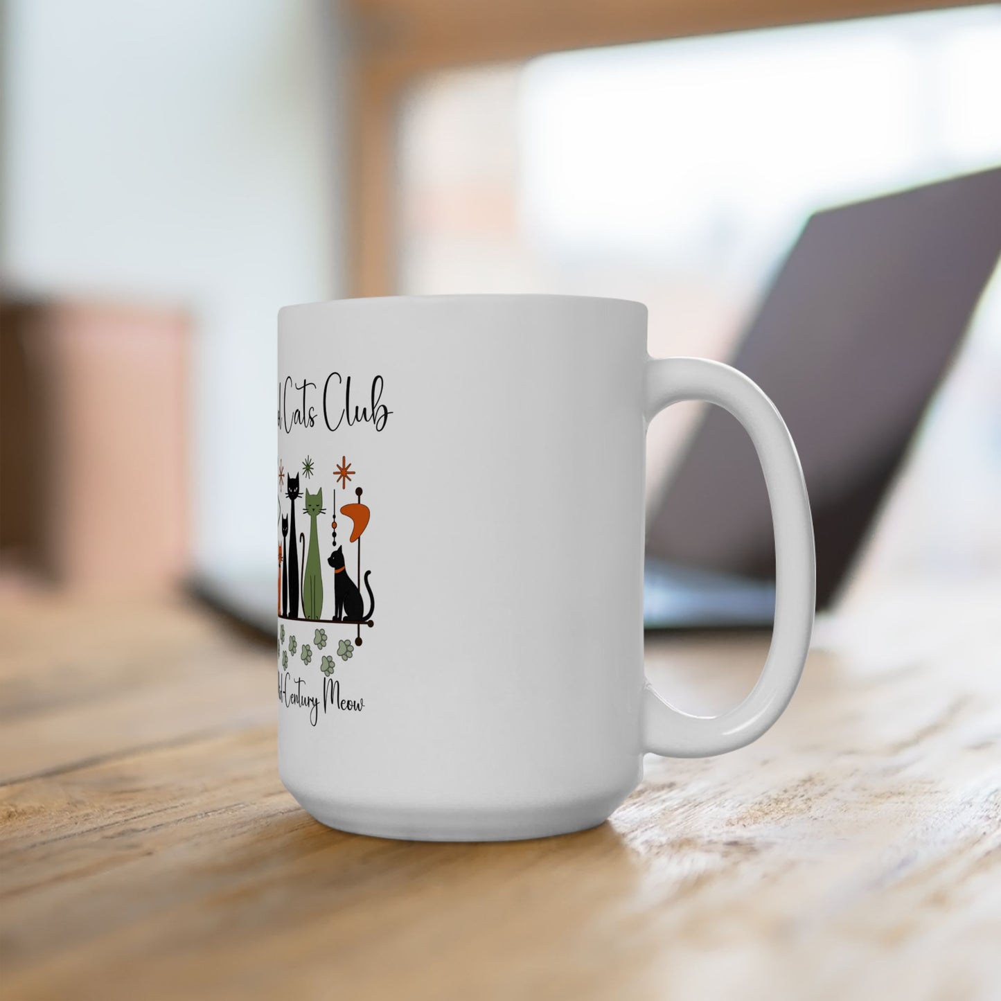 Cool Cats Club Coffee Mug – Mid-Century Modern Cat Mug for Cat Lovers, Retro Style & Cozy Coffee Moments