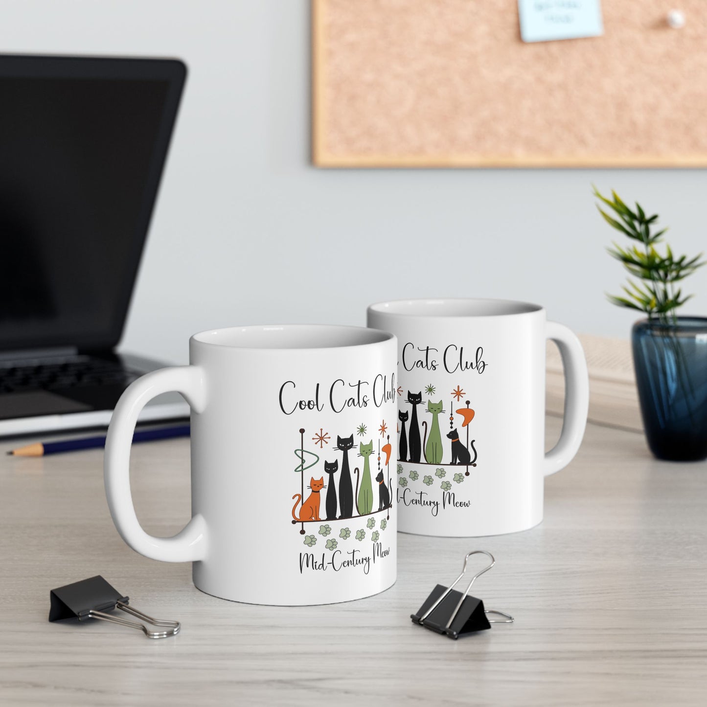 Cool Cats Club Coffee Mug – Mid-Century Modern Cat Mug for Cat Lovers, Retro Style & Cozy Coffee Moments