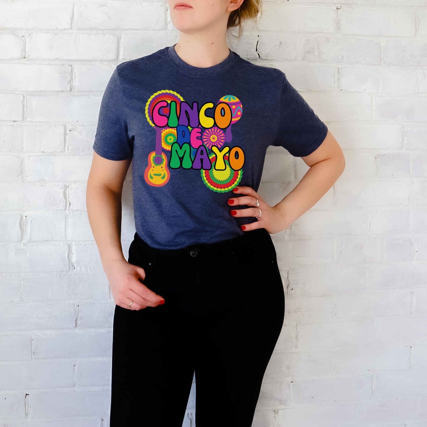 Cinco de Mayo T-Shirt with Retro Font Style and Colorful Decorations