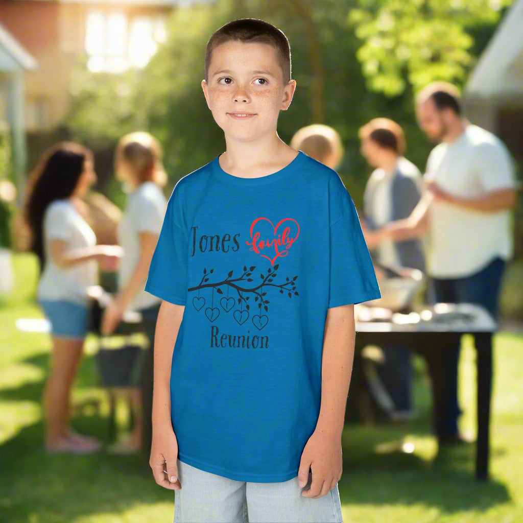 Kids Tee Family Reunion Heart T-Shirt , Family Gathering Shirt, Matching Family Tees, Personalized Family Apparel, Heart Unisex Softstyle Tee Fam1