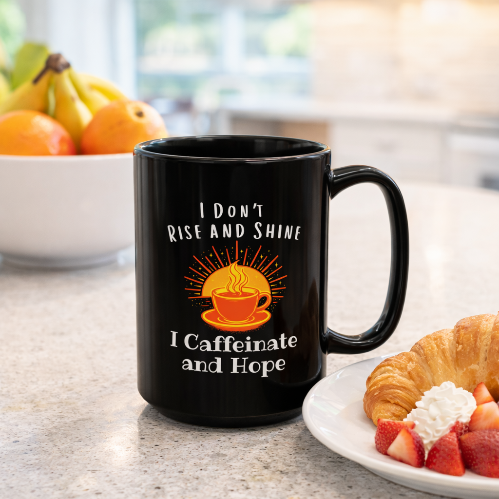 I Don’t Rise and Shine I Caffeinate and Hope Coffee Mug – Funny Coffee Lover Mug, Sarcastic Morning Mug, Ceramic Mug Gift