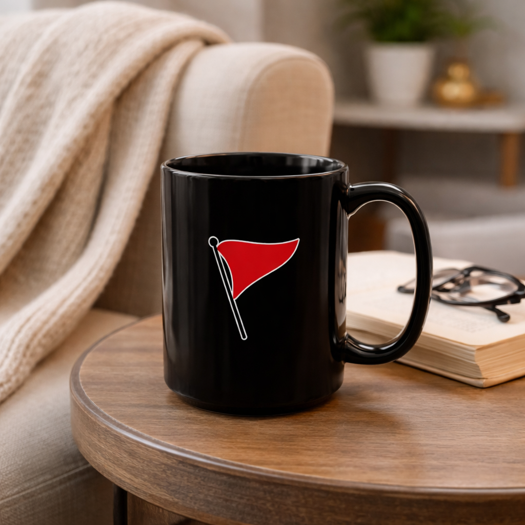 Red Flag Society Mug – Funny Dating Humor Coffee Cup | 11oz & 15oz White or Black Mug Gift